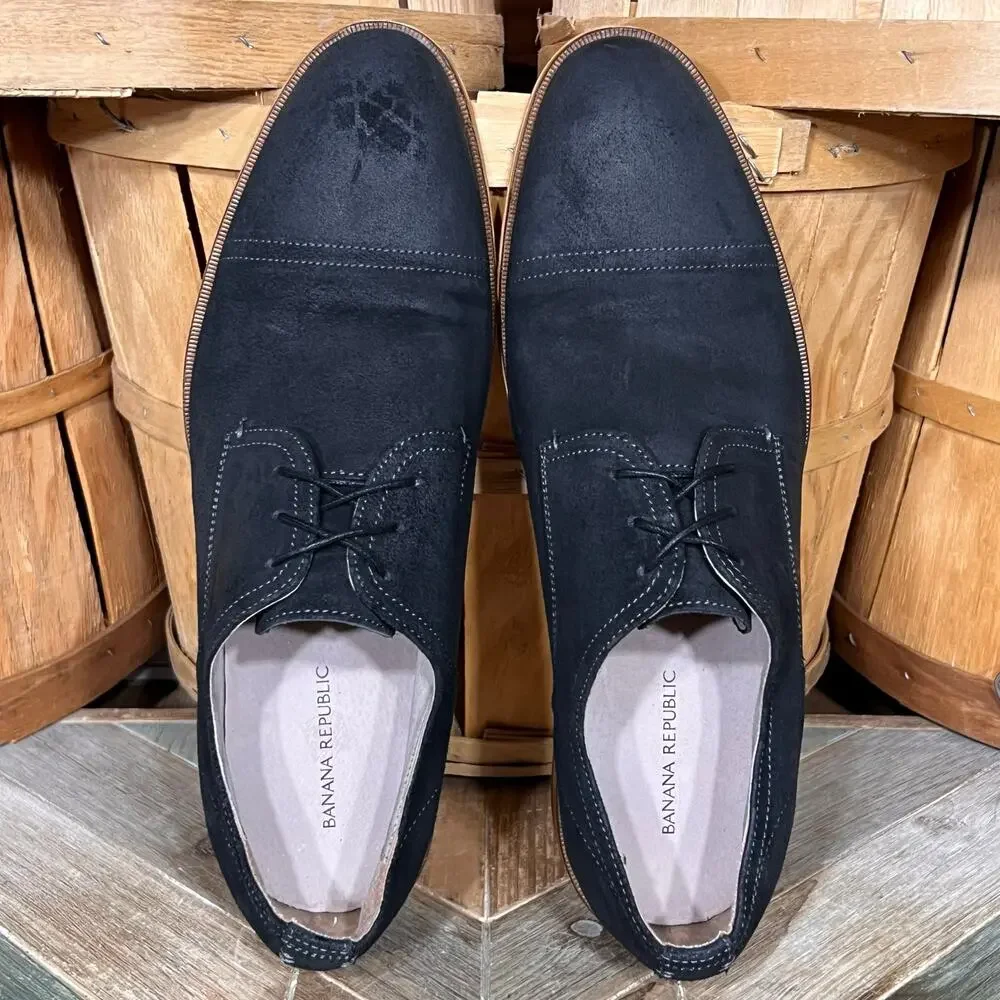 Banana Republic Black Suede Casual Cap Toe Derby Oxfords Shoes Mens Size 12
